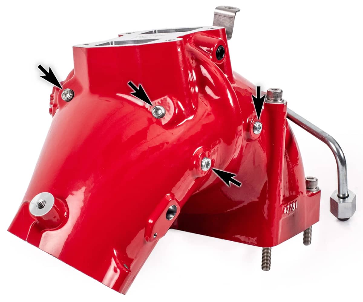 Image shows a picture of the Banks Monster-Ram Intake with its four NPT ports for temperature, pressure, and flow sensors, the best intake replacement intake grid to prevent the Cummins 6.7 Liter grid bolt failure which often leads to catastrophic engine failure.